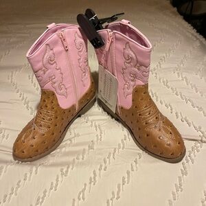 NWT BearPaw Girls Pink/Brown Western boots Size 2